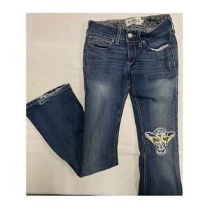 Ariat Real Denim Jeans Women's‎ Cow Patch Bootcut Flare Blue Jeans Size 26